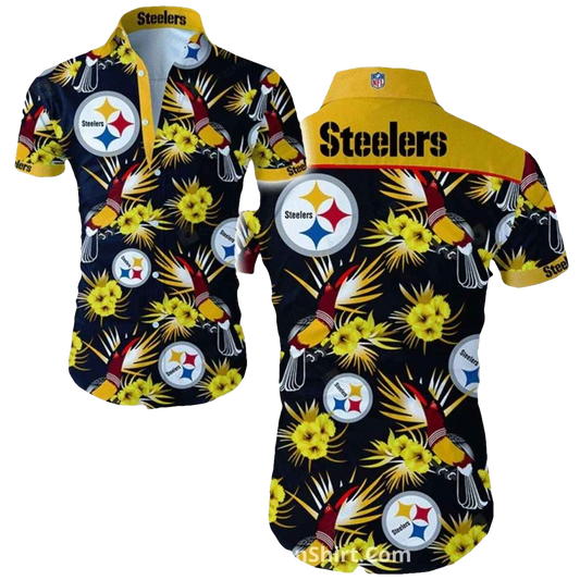Pittsburgh Steelers Wzith Tropical Birds Design Hawaiian Shirt - Moonbestprint