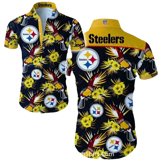 Pittsburgh Steelers Wzith Tropical Birds Design Hawaiian Shirt - Moonbestprint