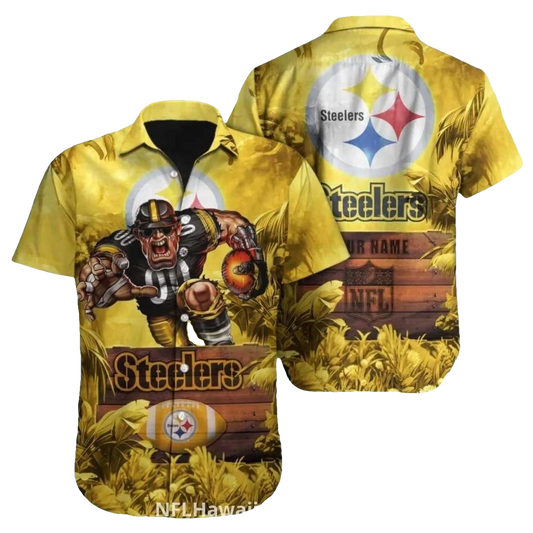 Pittsburgh Steelers Wooden Background And Intense Player Hawaiian Shirt - Moonbestprint
