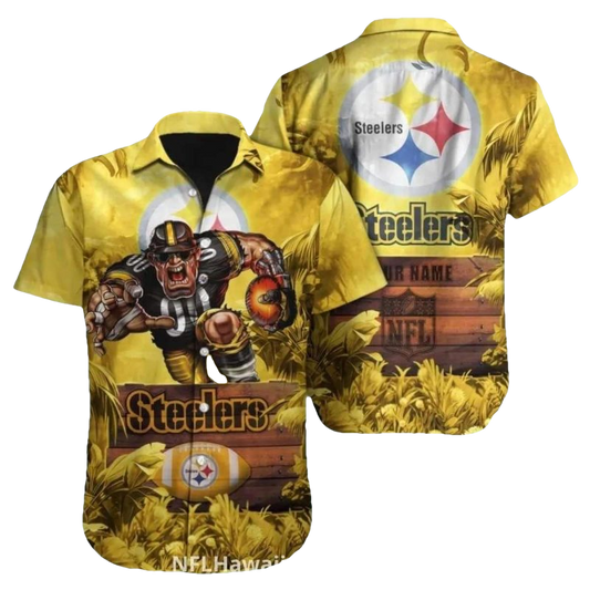 Pittsburgh Steelers Wooden Background And Intense Player Hawaiian Shirt - Moonbestprint