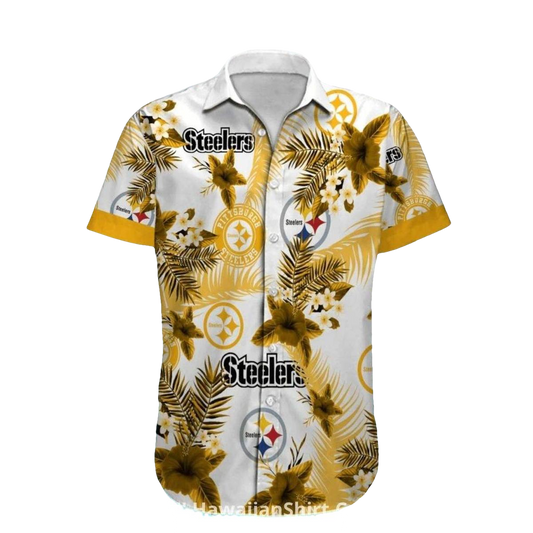 Pittsburgh Steelers White And Gold Floral Art Hawaiian Shirt - Moonbestprint