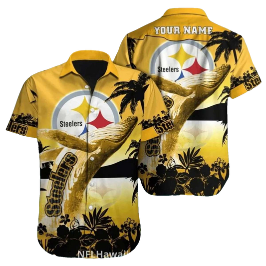 Pittsburgh Steelers Whale Tail Sunset Beach Design Hawaiian Shirt - Moonbestprint