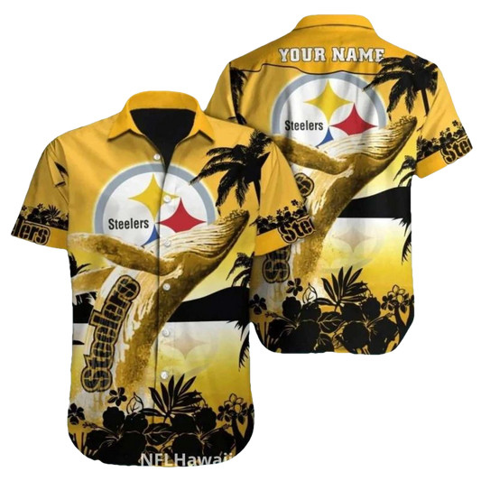 Pittsburgh Steelers Whale Tail Sunset Beach Design Hawaiian Shirt - Moonbestprint