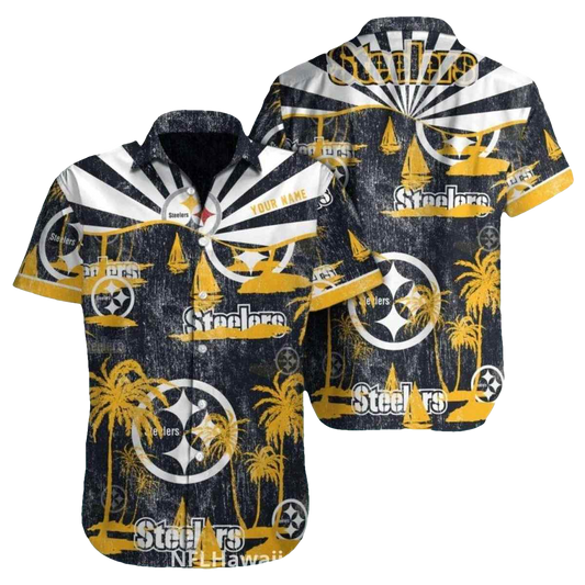 Pittsburgh Steelers Vintage Sunset Coconut Island Hawaiian Shirt - Moonbestprint