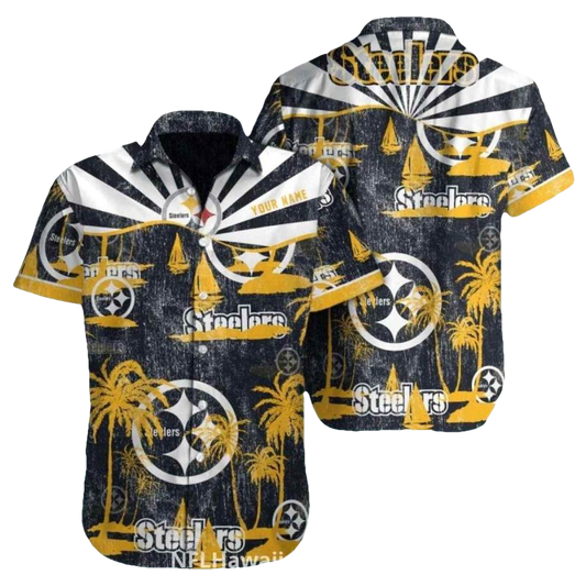 Pittsburgh Steelers Vintage Sunset Coconut Island Hawaiian Shirt - Moonbestprint