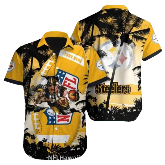 Pittsburgh Steelers Warrior And Palm Tree Theme Hawaiian Shirt - Moonbestprint