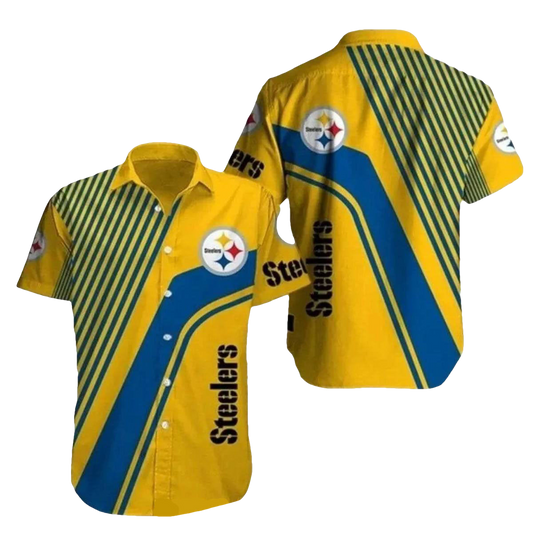 Pittsburgh Steelers Vintage Stripes Gold And Blue Hawaiian Shirt - Moonbestprint