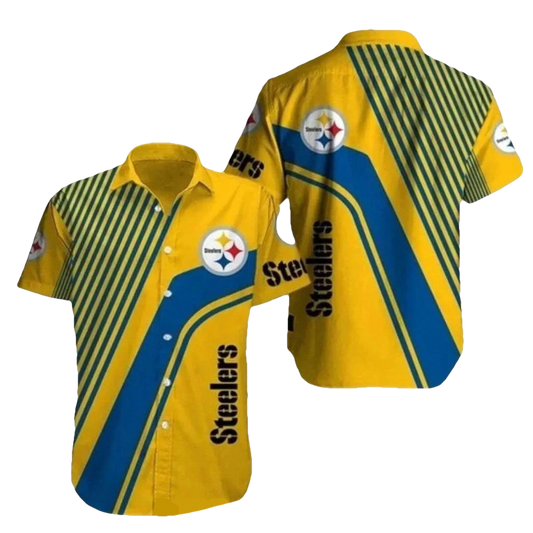 Pittsburgh Steelers Vintage Stripes Gold And Blue Hawaiian Shirt - Moonbestprint