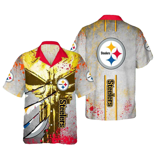Pittsburgh Steelers Vintage Punisher Skull Hawaiian Shirt - Moonbestprint
