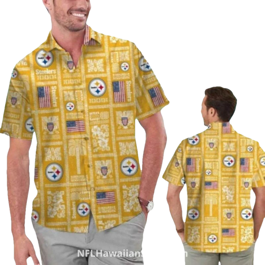 Pittsburgh Steelers Vintage American Flags Hawaiian Shirt - Moonbestprint