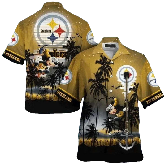 Pittsburgh Steelers Twilight Surf And Turf Mickey Mouse Hawaiian Shirt - Moonbestprint