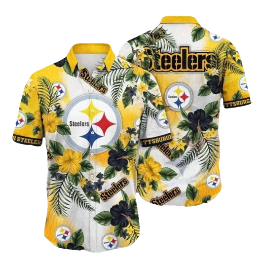 Pittsburgh Steelers Tropics And Hibiscus Game Day Hawaiian Shirt - Moonbestprint