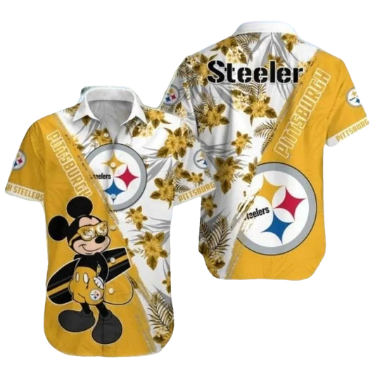 Pittsburgh Steelers Tropical Mickey Fanfare Surfing Hawaiian Shirt - Moonbestprint