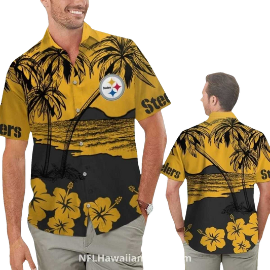 Pittsburgh Steelers Tropical Beach Palm Hibiscus Hawaiian Shirt - Moonbestprint