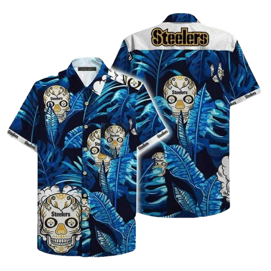 Pittsburgh Steelers Tattoo Skull Floral Hawaiian Shirt - Moonbestprint
