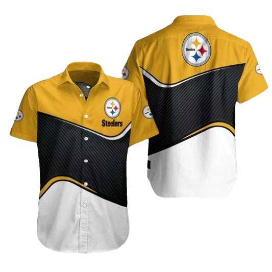 Pittsburgh Steelers Swoosh Golden Swirl Fan Design Hawaiian Shirt - Moonbestprint