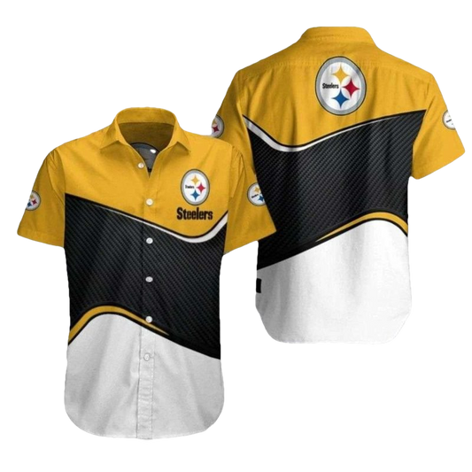 Pittsburgh Steelers Swoosh Golden Swirl Fan Design Hawaiian Shirt - Moonbestprint