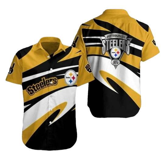 Pittsburgh Steelers Swaying Black And Gold Stripes Hawaiian Shirt - Moonbestprint