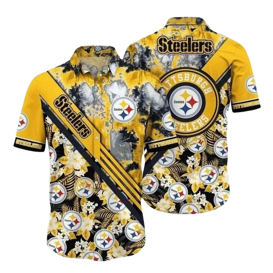 Pittsburgh Steelers Sunshine Flair Yellow Floral Hawaiian Shirt - Moonbestprint