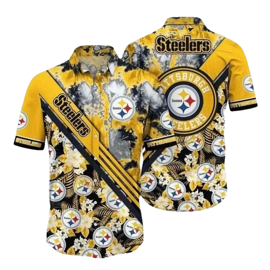 Pittsburgh Steelers Sunshine Flair Yellow Floral Hawaiian Shirt - Moonbestprint