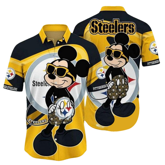 Pittsburgh Steelers Sunshine Steeler Animated Character Casual Mickey Hawaiian Shirt - Moonbestprint