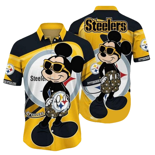 Pittsburgh Steelers Sunshine Steeler Animated Character Casual Mickey Hawaiian Shirt - Moonbestprint