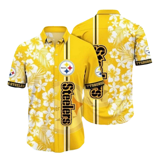 Pittsburgh Steelers Sunny Hibiscus Charm Yellow Hawaiian Shirt - Moonbestprint