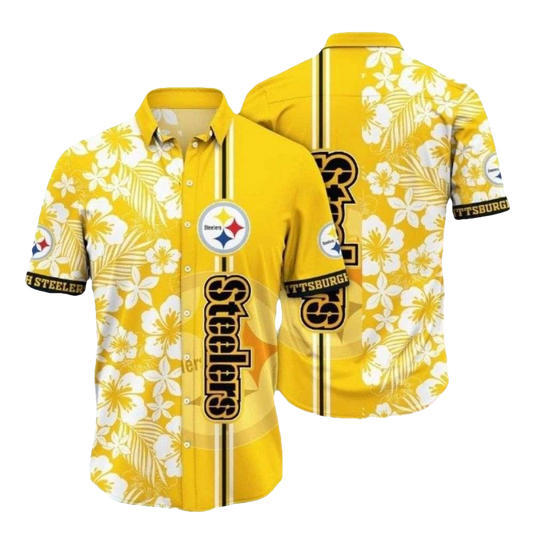 Pittsburgh Steelers Sunny Hibiscus Charm Yellow Hawaiian Shirt - Moonbestprint