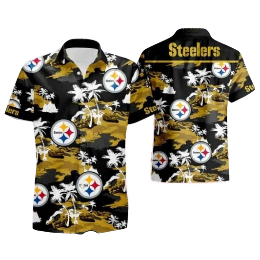 Pittsburgh Steelers Sundown Score Palm Silhouette Tropical Hawaiian Shirt - Moonbestprint