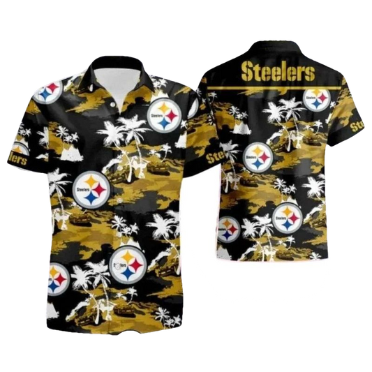 Pittsburgh Steelers Sundown Score Palm Silhouette Tropical Hawaiian Shirt - Moonbestprint