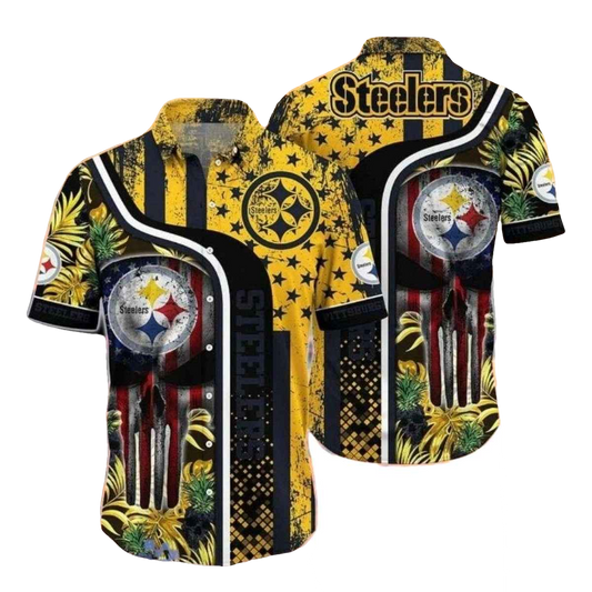 Pittsburgh Steelers Starry Night Palm Tropical Flag Skull Hawaiian Shirt - Moonbestprint