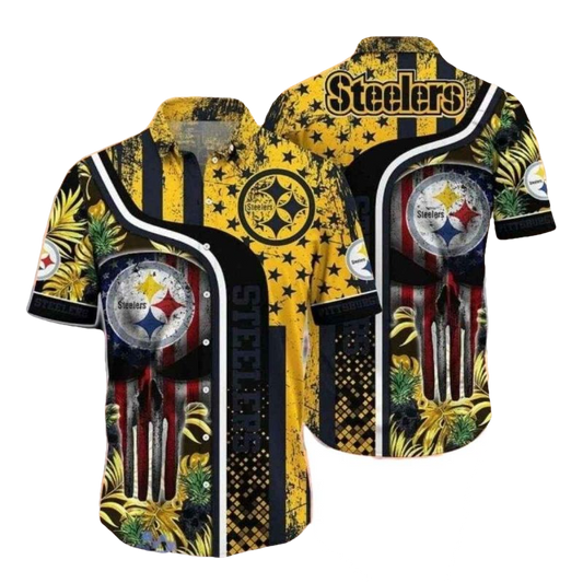 Pittsburgh Steelers Starry Night Palm Tropical Flag Skull Hawaiian Shirt - Moonbestprint