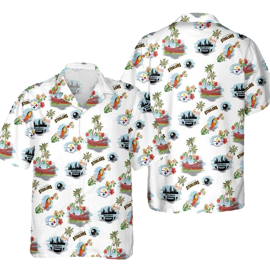 Pittsburgh Steelers State And Tropical White Hawaiian Shirt - Moonbestprint