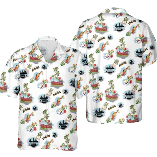 Pittsburgh Steelers State And Tropical White Hawaiian Shirt - Moonbestprint
