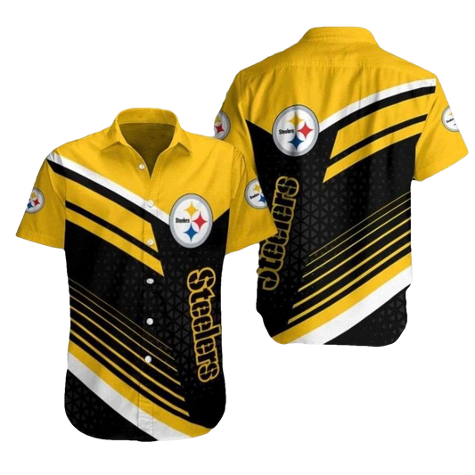 Pittsburgh Steelers Streaks Elegance Black And Yellow Hawaiian Shirt - Moonbestprint
