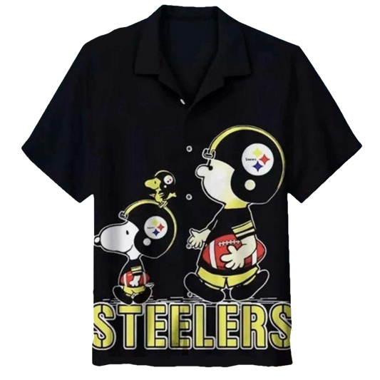 Pittsburgh Steelers Snoopy Football Black And Gold Style Hawaiian Shirt - Moonbestprint