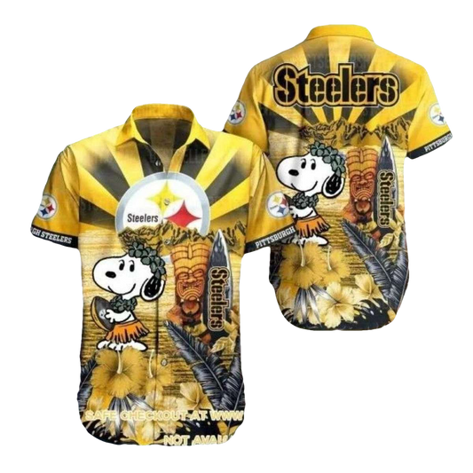 Pittsburgh Steelers Snoopy Cheerful Canine Quarterback Hawaiian Shirt - Moonbestprint