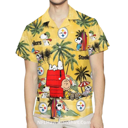 Pittsburgh Steelers Snoopy Beach Vacation Hawaiian Shirt - Moonbestprint