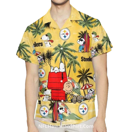 Pittsburgh Steelers Snoopy Beach Vacation Hawaiian Shirt - Moonbestprint