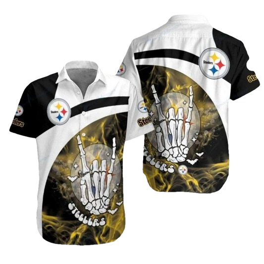 Pittsburgh Steelers Skeleton Celebratory Hawaiian Shirt - Moonbestprint