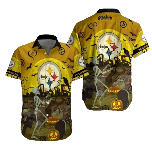 Pittsburgh Steelers Skeleton Fiesta Halloween Hawaiian Shirt - Moonbestprint