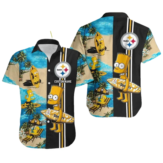 Pittsburgh Steelers Simpsons Surfing Hawaiian Shirt - Moonbestprint