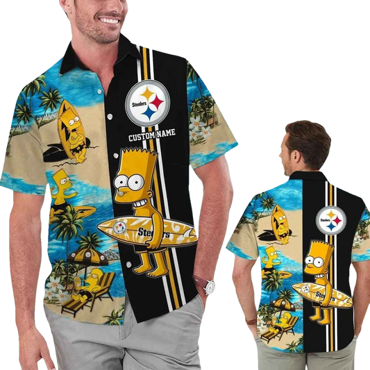 Pittsburgh Steelers Simpsons Surfing Hawaiian Shirt - Moonbestprint