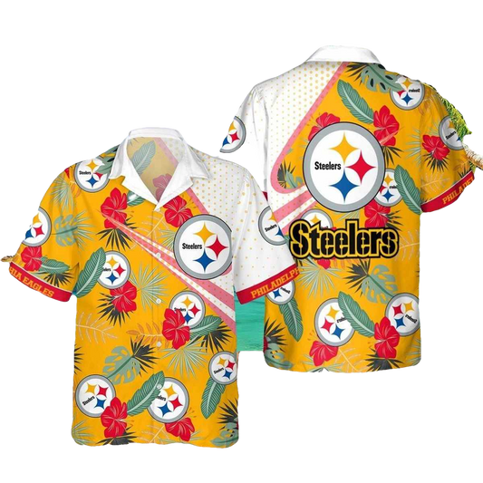 Pittsburgh Steelers Red Hibiscus Beach Trip For Fans Hawaiian Shirt - Moonbestprint