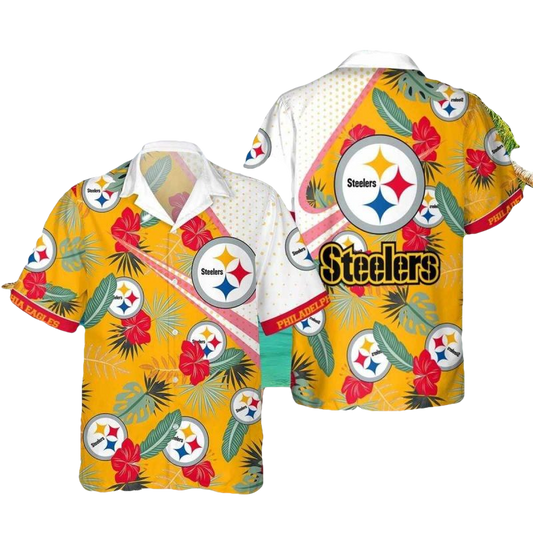 Pittsburgh Steelers Red Hibiscus Beach Trip For Fans Hawaiian Shirt - Moonbestprint