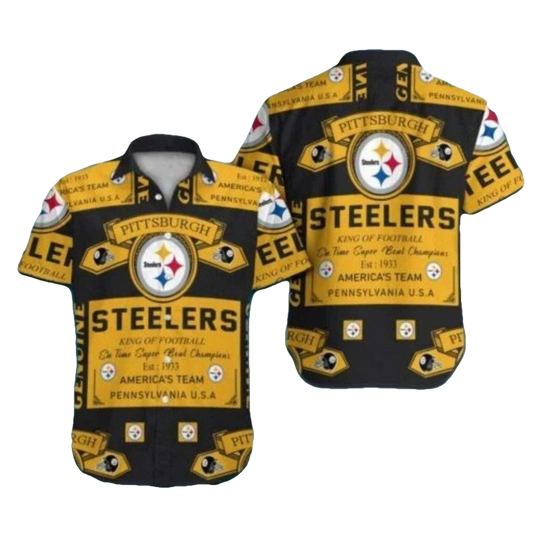 Pittsburgh Steelers Polynesian Pattern Black Gold Hawaiian Shirt - Moonbestprint