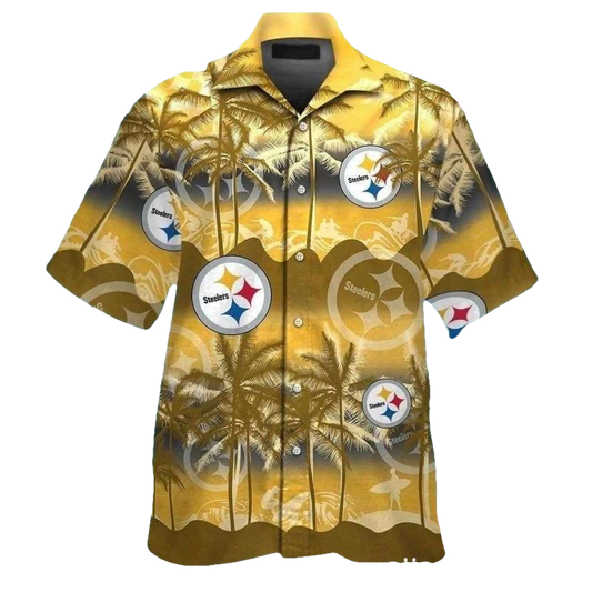 Pittsburgh Steelers Palm Beach Coconut Tree Yellow Pattern Hawaiian Shirt - Moonbestprint
