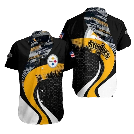 Pittsburgh Steelers Night Game Bold Black Yellow Abstract Hawaiian Shirt - Moonbestprint