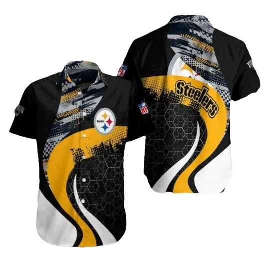 Pittsburgh Steelers Night Game Bold Black Yellow Abstract Hawaiian Shirt - Moonbestprint