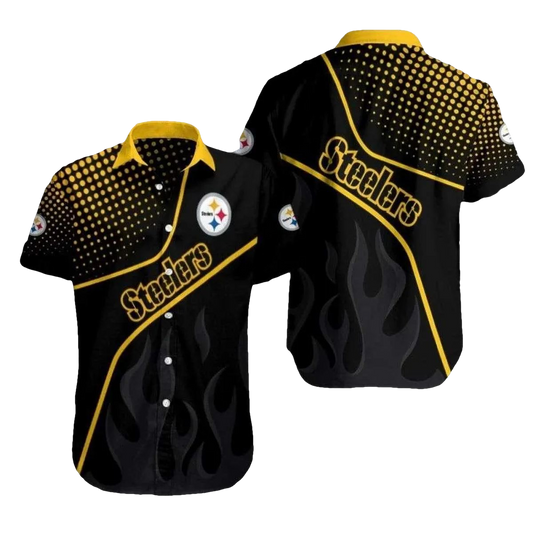 Pittsburgh Steelers Night Flame Black And Gold Fire Pattern Hawaiian Shirt - Moonbestprint